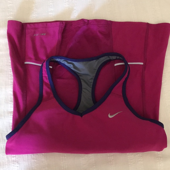 Ladies Nike Dri-Fit Built in Bra Fuchsia Racerback Top - Picture 9 of 9